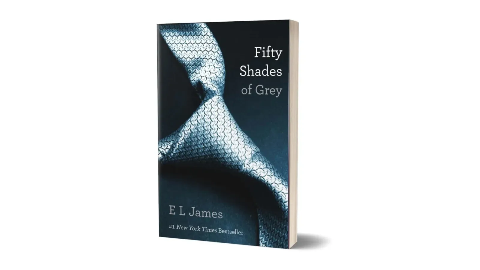 Obálka knihy Fifty Shades of Grey od E. L. James s fotografií stříbrné kravaty