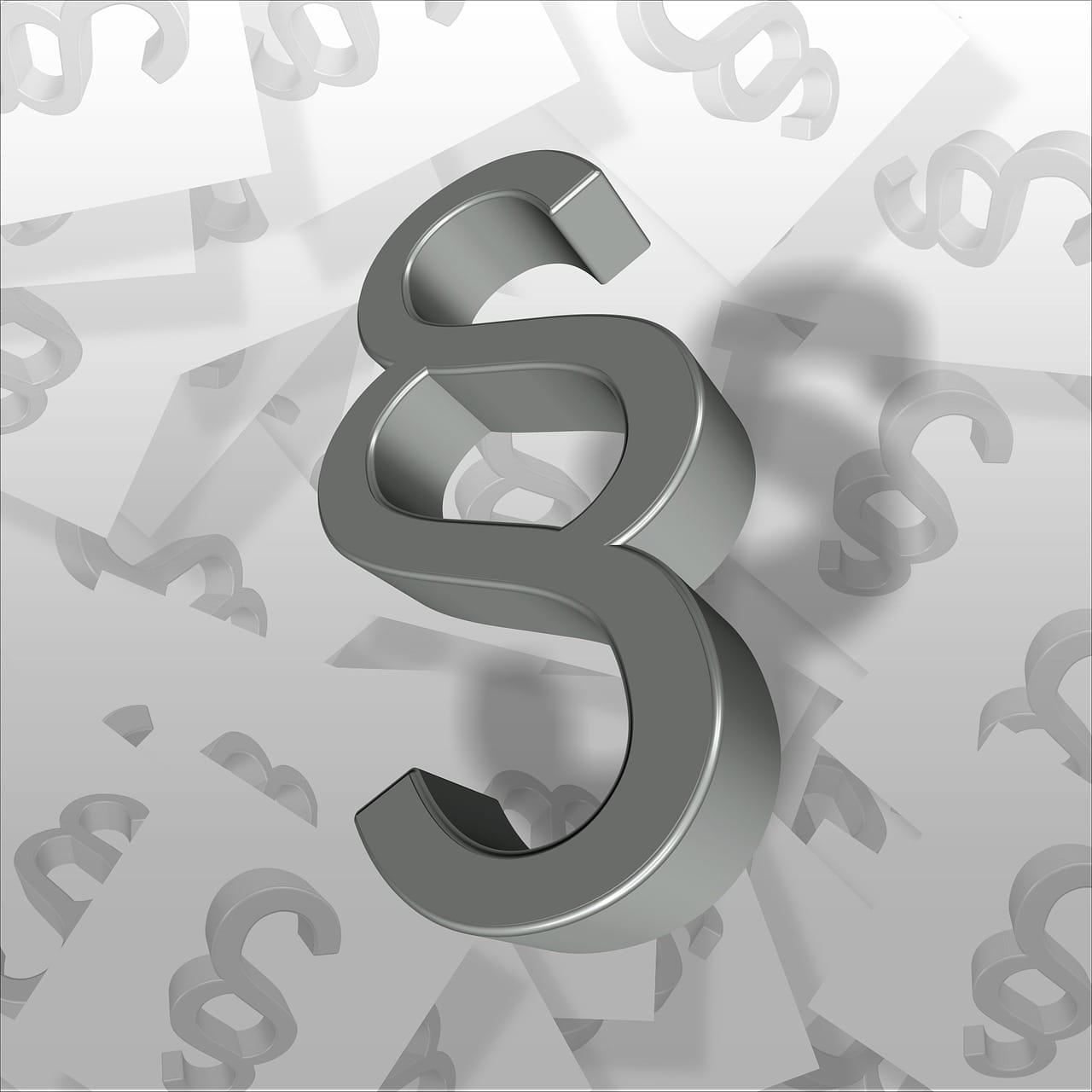 Prostorový symbol paragrafu na pozadí s dalšími paragrafy