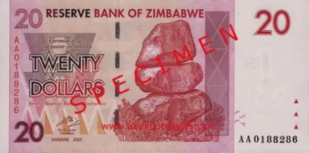 Dvacetidolarová bankovka v Zimbabwe Dvacetidolarová bankovka v Zimbabwe