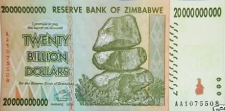 Zimbabwe - bankovka v hodnotě 20 miliard dolarů Zimbabwe - bankovka v hodnotě 20 miliard dolarů