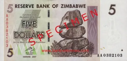 Pětidolarová bankovka v Zimbabwe Zimbabwe - bankovka v hodnotě pěti dolarů